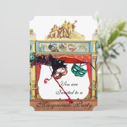 MARDI GRAS COSTUME PARTY MASQUERADE MASKS THEATER EINLADUNG (Stehend Vorderseite)
