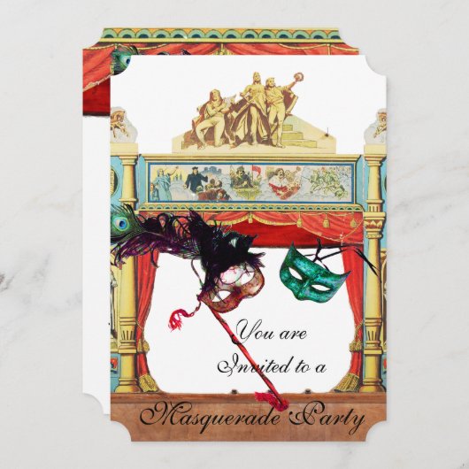 MARDI GRAS COSTUME PARTY MASQUERADE MASKS THEATER EINLADUNG (Vorne/Hinten)