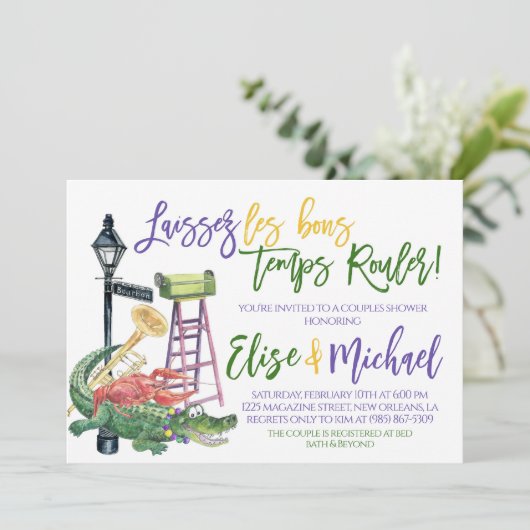 Mardi Gras Couples Dusche Einladung (Stehend Vorderseite)