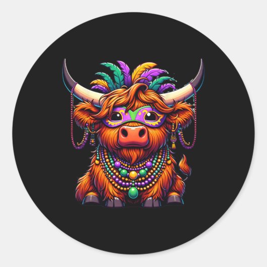 Mardi Gras Cow Tragetuch Perlen Runder Aufkleber (Vorderseite)