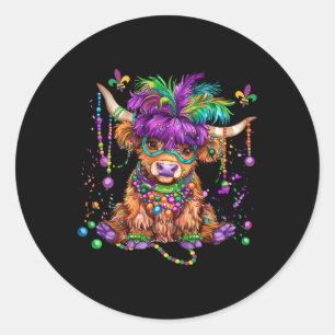 Mardi Gras Cow Wearing Mardi Gras Kostümperlen Runder Aufkleber