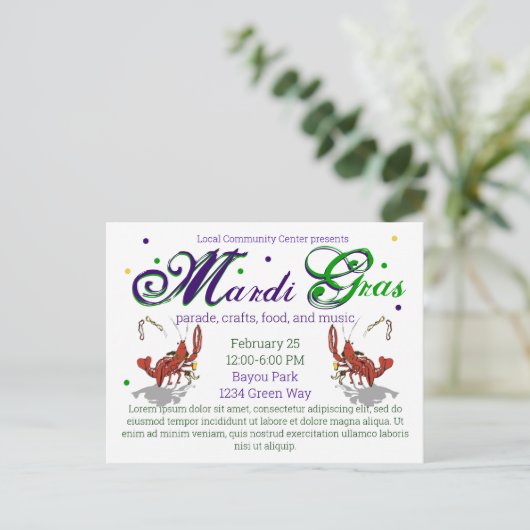 Mardi Gras Crawdads Bier Postkarte (Stehend Vorderseite)
