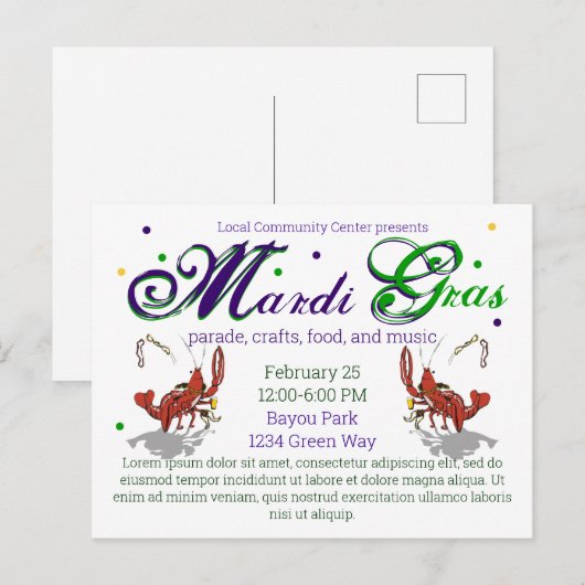 Mardi Gras Crawdads Bier Postkarte (Vorne/Hinten)