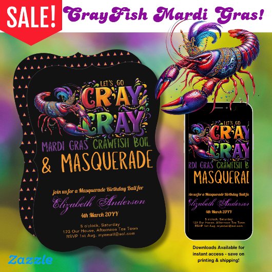 Mardi Gras Crawfish Boil Masquerade Lasse Cray Cra Einladung