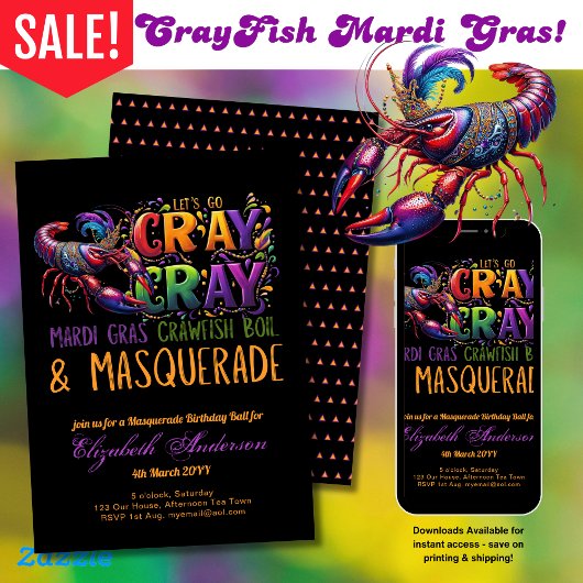 Mardi Gras Crawfish Boil Masquerade Lasse Cray Cra Einladung