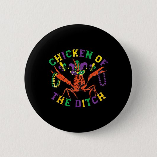 Mardi Gras Crawfish Hühnchen des Ditch Retro Par Button (Vorderseite)