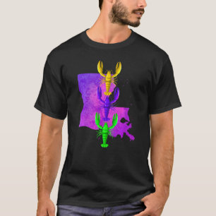 Mardi Gras crayfish, Louisiana map painsplash, M T-Shirt