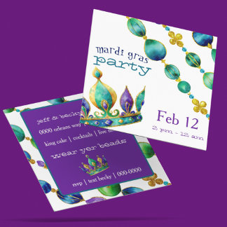 Mardi Gras Crown and Beads Party  Einladung