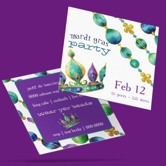 Mardi Gras Crown and Beads Party  Einladung