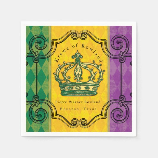 Mardi Gras Crown Custom Familienname Napkins Serviette (Vorderseite)