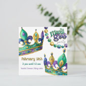 Mardi Gras Crowns and Beads Party Invite Einladung (Stehend Vorderseite)