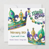 Mardi Gras Crowns and Beads Party Invite Einladung (Vorderseite)