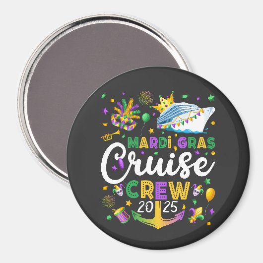 Mardi Gras Cruise Crew 2025 Matching Circle Magnet (Vorderseite/Rückseite)