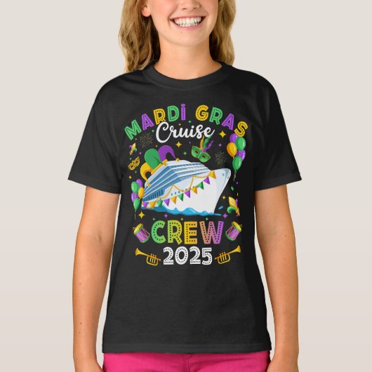 Mardi Gras Cruise Crew 2025 Matching Girl T-Shirt (Vorderseite)
