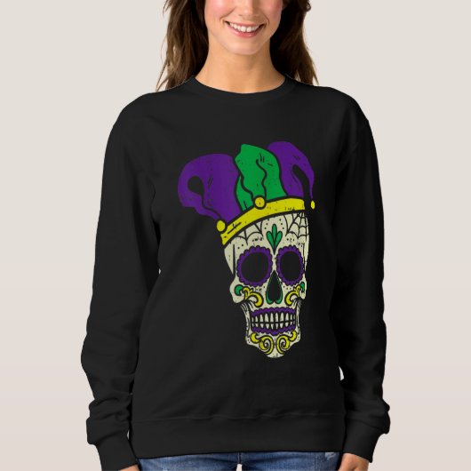 Mardi Gras Cute Skull Jester Hat Masked Beads Fest Sweatshirt (Vorderseite)