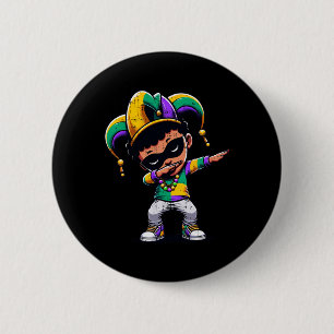 Mardi Gras Dabbing Boy Black Funny Outfit Jester H Button