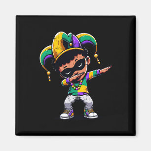 Mardi Gras Dabbing Boy Black Funny Outfit Jester H Magnet