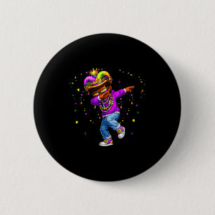 Mardi Gras Dabbing Junge Lustige Narrenmütze Kind Button