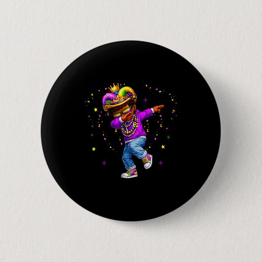 Mardi Gras Dabbing Junge Lustige Narrenmütze Kind Button (Vorderseite)