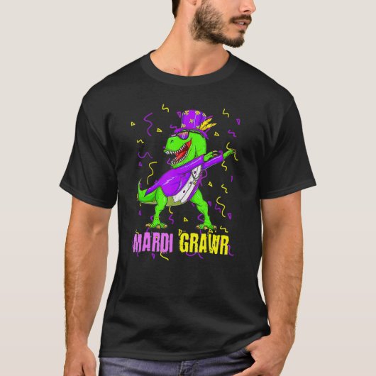 Mardi Gras Dabbing T Rex Dinosaur Funny Carnival M T-Shirt (Vorderseite)