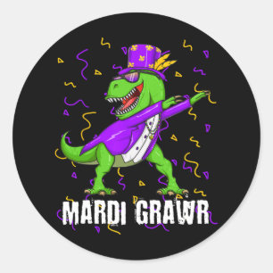 Mardi Gras Dabbing T Rex Dinosaur Mardi Grawr Bead Runder Aufkleber