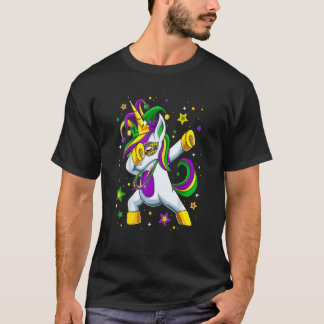 Mardi Gras Dabbing Unicorn Hat Bead Costume Women T-Shirt