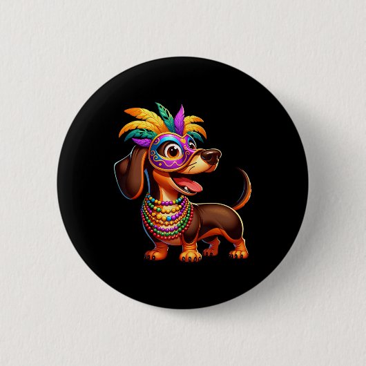 Mardi Gras-Dachshund mit Mardi Gras-Kostüm Be Button (Vorderseite)