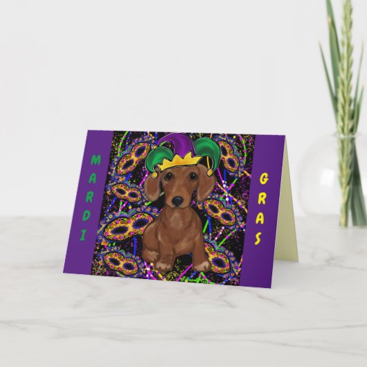 Mardi Gras Dackel Karte (Vorderseite)