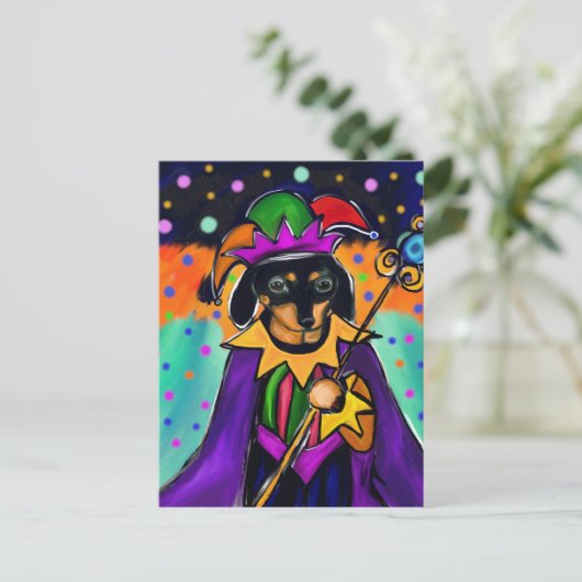 MARDI GRAS DACKEL POSTKARTE (Stehend Vorderseite)