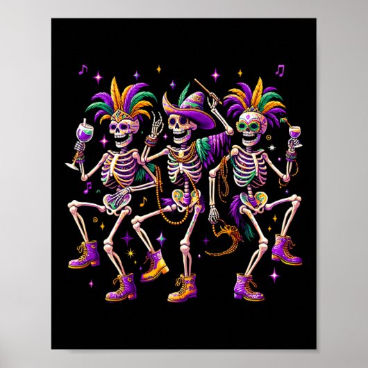 Mardi Gras Dancing Skeleton Funny Poster (Vorne)