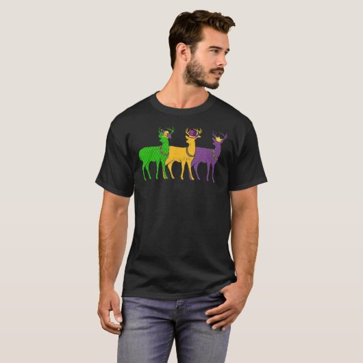 Mardi Gras Deer Beads Festival Tiere Jester Hat T-Shirt (Vorne ganz)