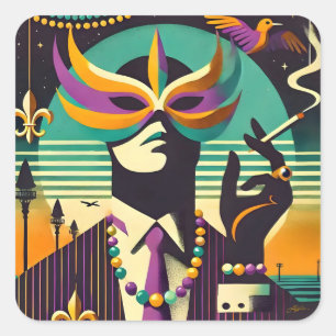 Mardi Gras Der rauchende Mann Quadratischer Aufkleber