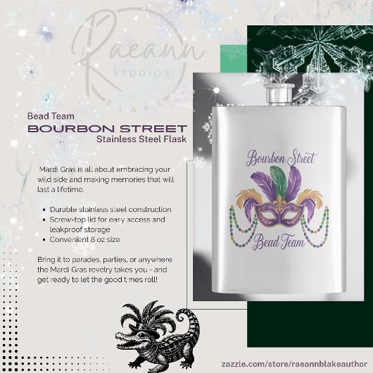 Mardi Gras Design Classic Stainless Steel Flask Flachmann