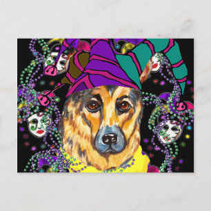 MARDI GRAS DEUTSCHER SCHÄFERHUND POSTKARTE