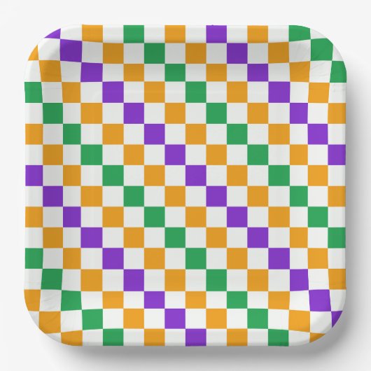 Mardi gras diagonales Schachbrettmuster Pappteller (Vorderseite)