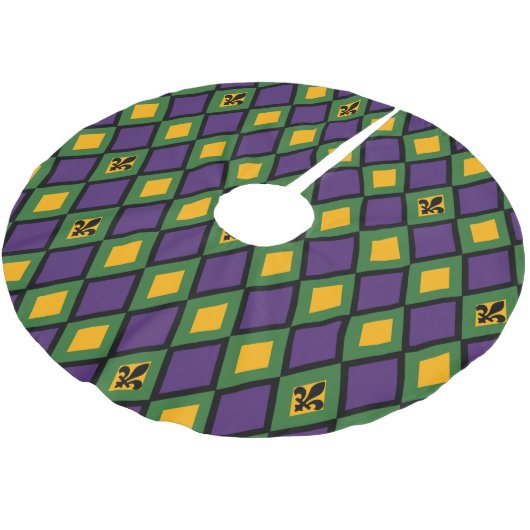 Mardi Gras Diamond-Muster mit Lilie Polyester Weihnachtsbaumdecke (Schrägansicht)