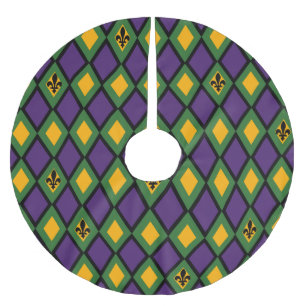 Mardi Gras Diamond-Muster mit Lilie Polyester Weihnachtsbaumdecke