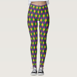 Mardi Gras Diamonds Harlequin Print Pattern Leggings