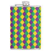 Mardi Gras Diamonds: Lebhaftes, festes Muster Flachmann (Vorderseite)