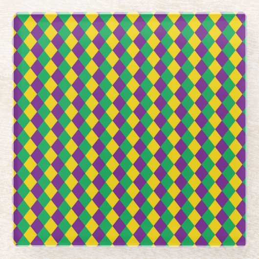 Mardi Gras Diamonds: Lebhaftes, festes Muster Glasuntersetzer (Vorderseite)
