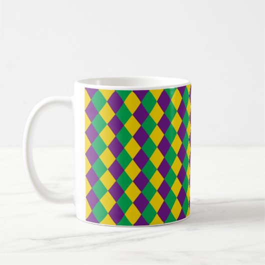 Mardi Gras Diamonds: Lebhaftes, festes Muster Kaffeetasse (Links)