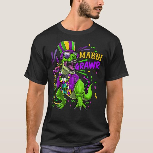 Mardi Gras Dinosaur T Rex Funny Mardi Grawr Boys K T-Shirt (Vorderseite)