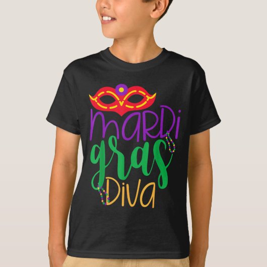 Mardi Gras Diva - Mask And Beads Design T-Shirt (Vorderseite)