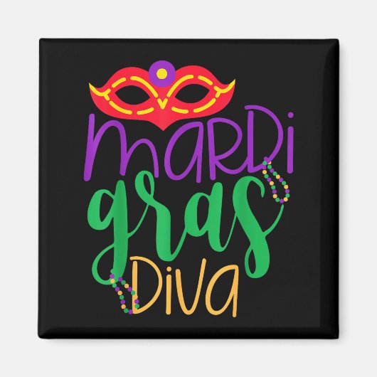 Mardi Gras Diva - Masken- und Perlen-Design  Magnet (Vorne)
