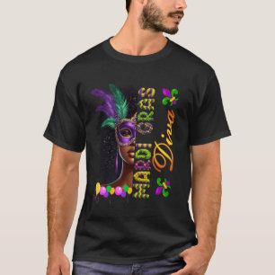 Mardi Gras Diva Schwarze Frauenmaske Perlen Karnev T-Shirt