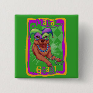 Mardi Gras Dog Button