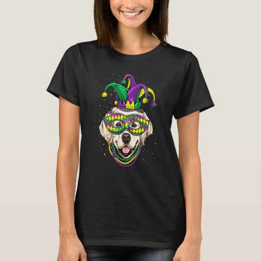 Mardi Gras Dog Carnival Golden Retriever Jester Do T-Shirt (Vorderseite)