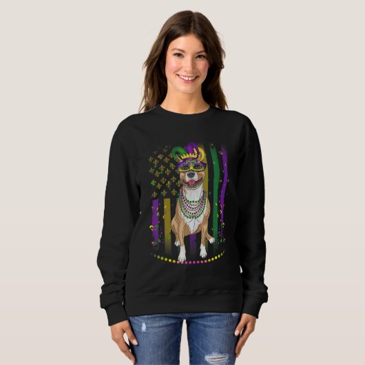 Mardi Gras Dog Carnival Pitbull Dog Jester Pet Pup Sweatshirt (Vorne ganz)