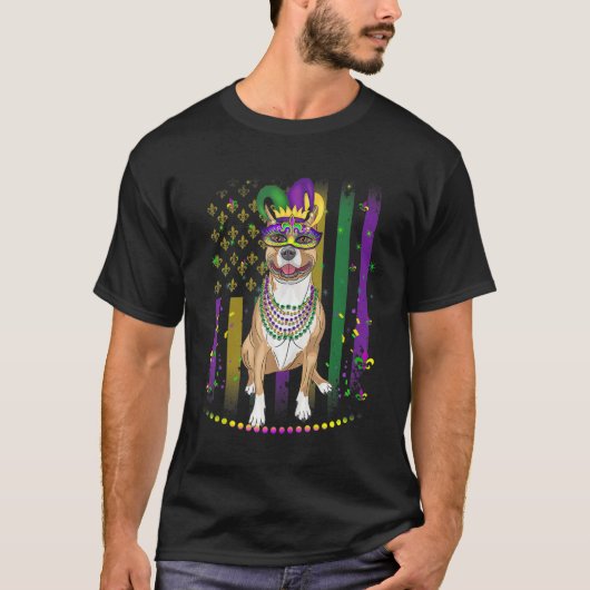 Mardi Gras Dog Carnival Pitbull Dog Jester Pet Pup T-Shirt (Vorderseite)