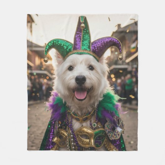 Mardi Gras Dog Jester Costume Fleecedecke (Vorderseite)